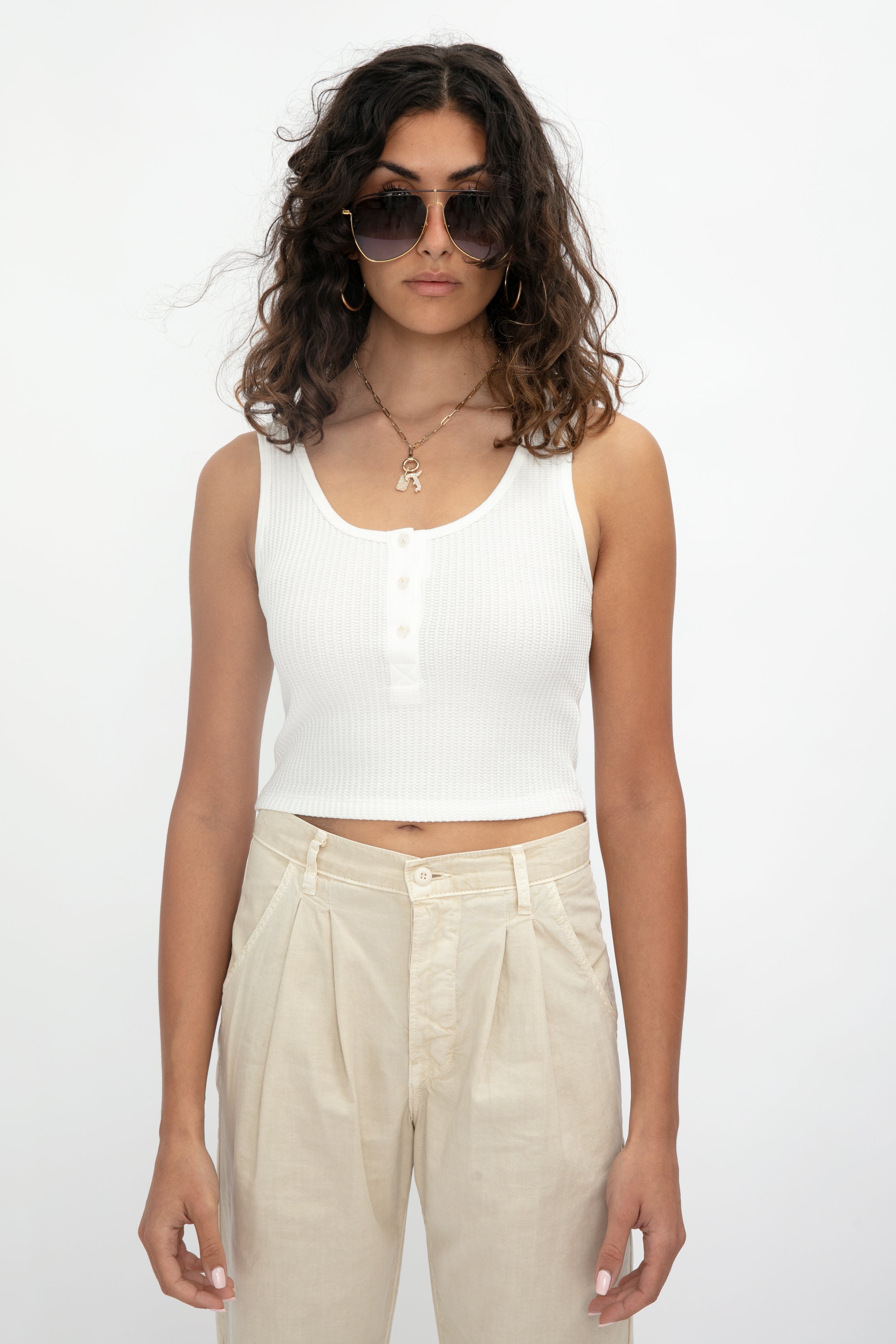 Crop Button Tank in Shell