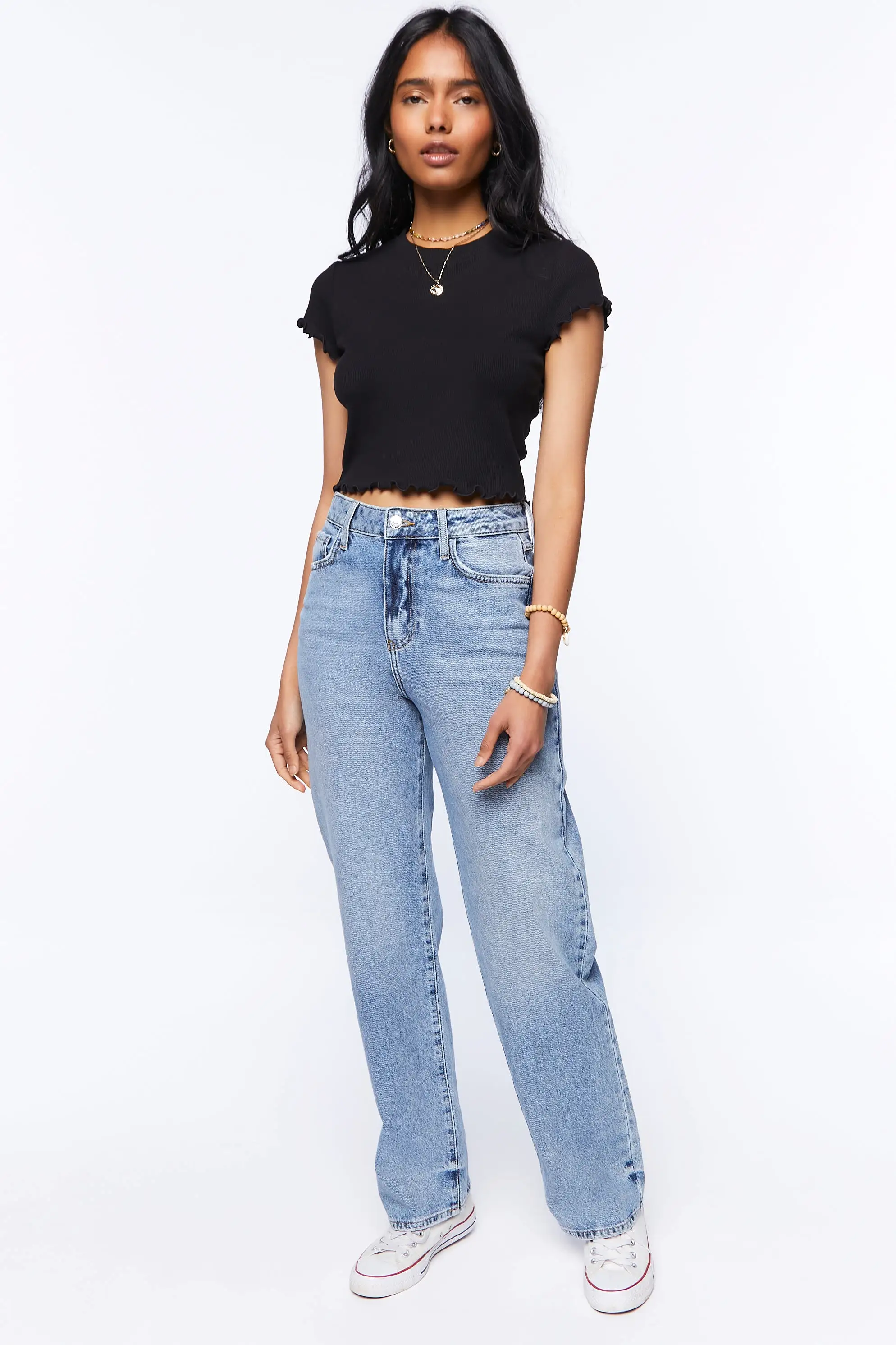 Cropped Ribbed Lettuce-Edge Tee