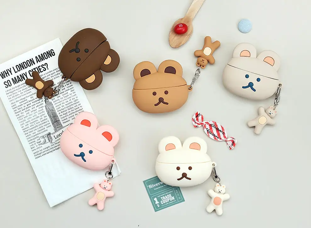 Cute Bear Characters Airpod3 Cases Headset Headphone Accessories Silicone Keyring Accessory Protect Apple Charger