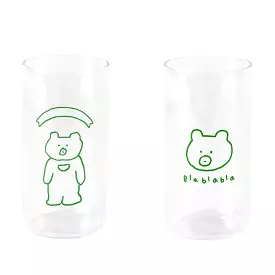 Cute Green Bear illlust Graphic Clear Mugs Glasses Printed Vintage Cups 370ml Gifts Kitchen Dinnerware Cold Hot Milk Coffee