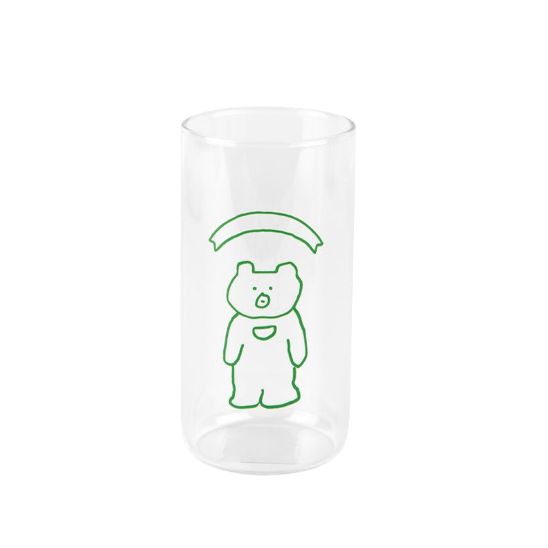 Cute Green Bear illlust Graphic Clear Mugs Glasses Printed Vintage Cups 370ml Gifts Kitchen Dinnerware Cold Hot Milk Coffee