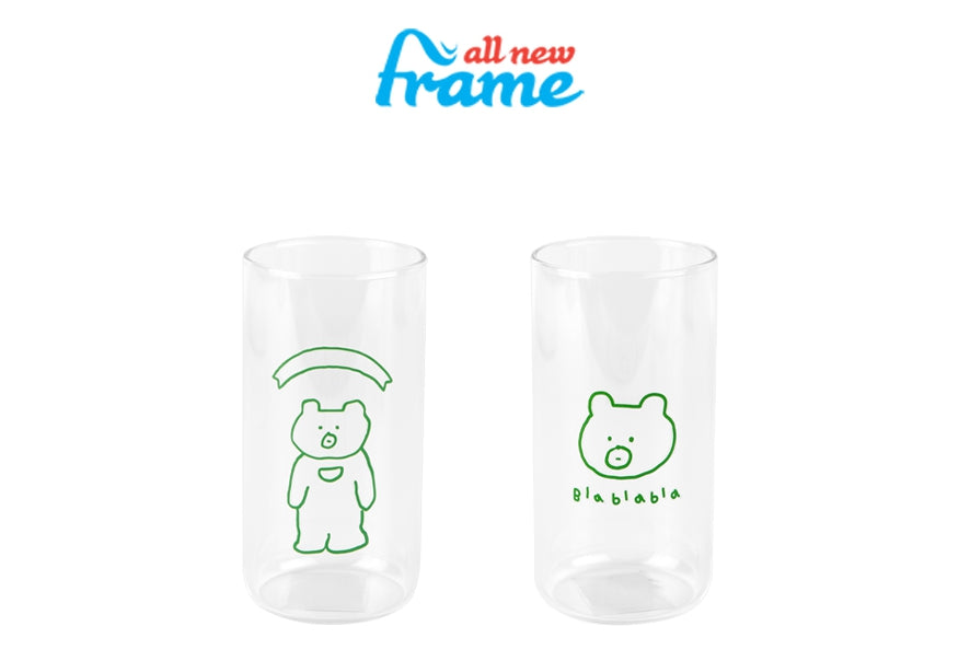 Cute Green Bear illlust Graphic Clear Mugs Glasses Printed Vintage Cups 370ml Gifts Kitchen Dinnerware Cold Hot Milk Coffee