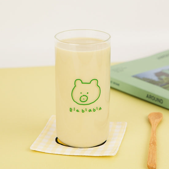 Cute Green Bear illlust Graphic Clear Mugs Glasses Printed Vintage Cups 370ml Gifts Kitchen Dinnerware Cold Hot Milk Coffee