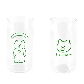 Cute Green Bear illlust Graphic Clear Mugs Glasses Printed Vintage Cups 370ml Gifts Kitchen Dinnerware Cold Hot Milk Coffee