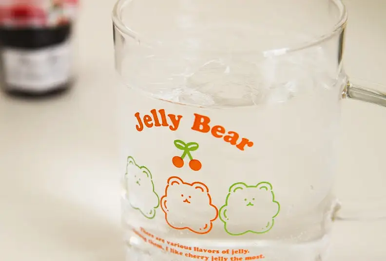 Cute Jelly Bear illlust Graphic Clear Mugs Glasses Printed Cups 300ml Gifts Kitchen Dinnerware Cold Hot Milk Coffee Yogurt