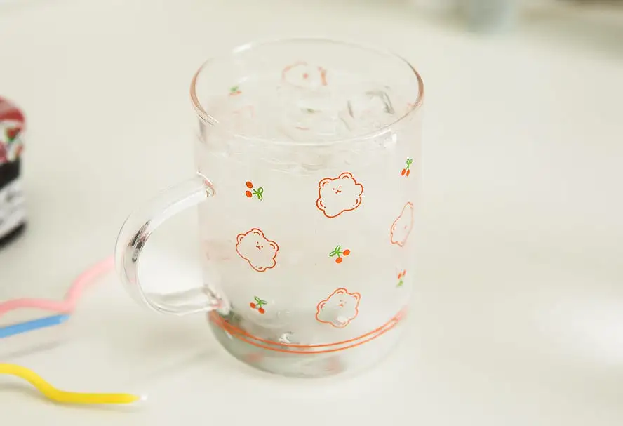 Cute Jelly Bear illlust Graphic Clear Mugs Glasses Printed Cups 300ml Gifts Kitchen Dinnerware Cold Hot Milk Coffee Yogurt