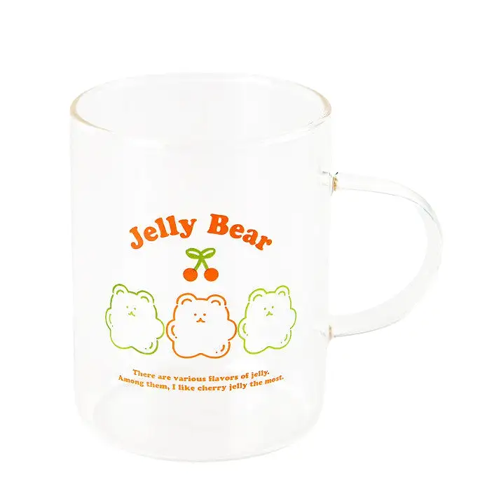 Cute Jelly Bear illlust Graphic Clear Mugs Glasses Printed Cups 300ml Gifts Kitchen Dinnerware Cold Hot Milk Coffee Yogurt