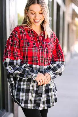 Do It All Red Black Plaid Button Down Top