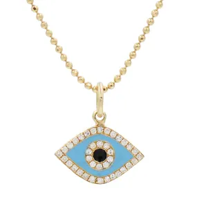 Evil Eye Necklace in Blue Enamel With Diamonds