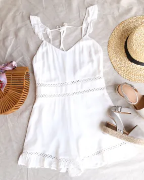 Final Sale - Sleeveless Eyelet Detailed Ruffled Romper - Off White