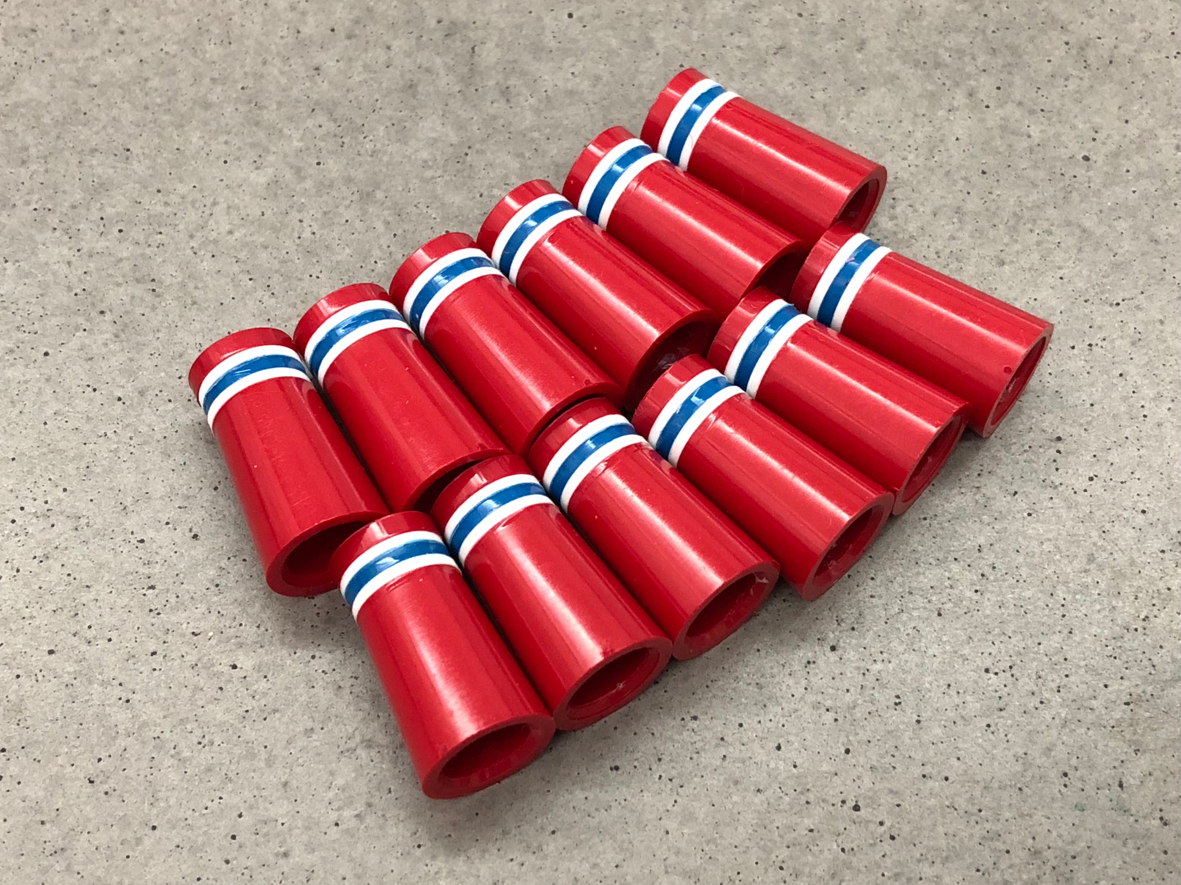 Flat-Top 12 Ferrules Red with White-Blue-White Stripes