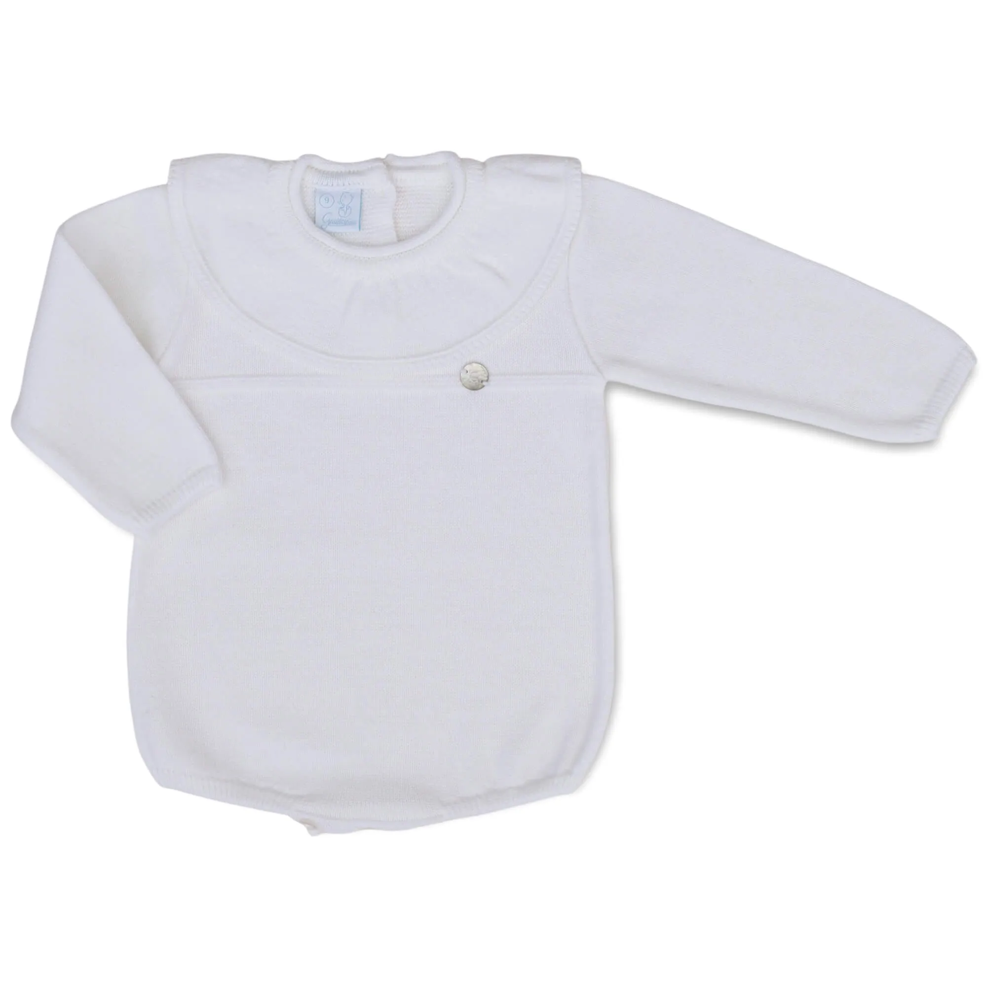 Frill Collar Knit Romper - White (12M)