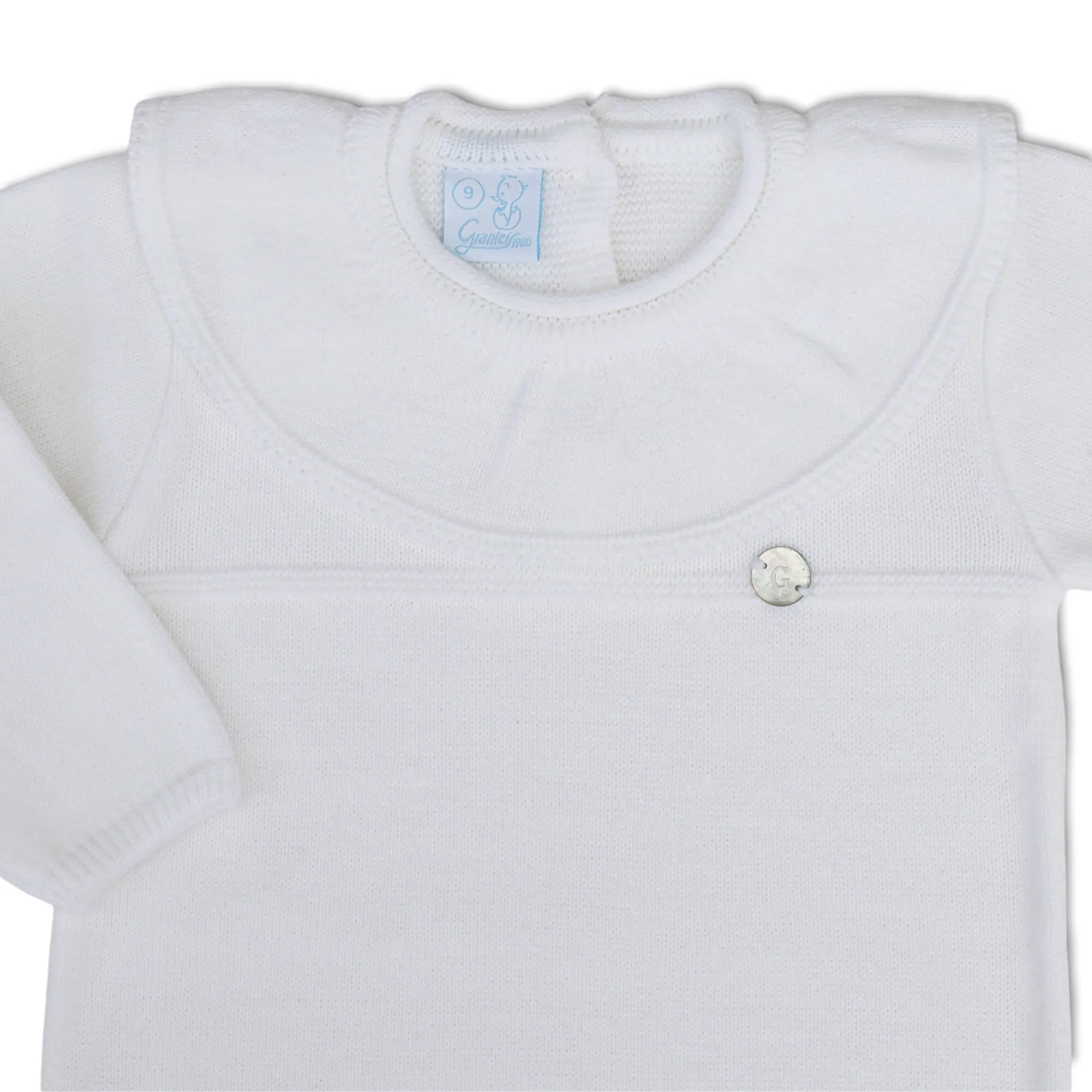 Frill Collar Knit Romper - White (12M)