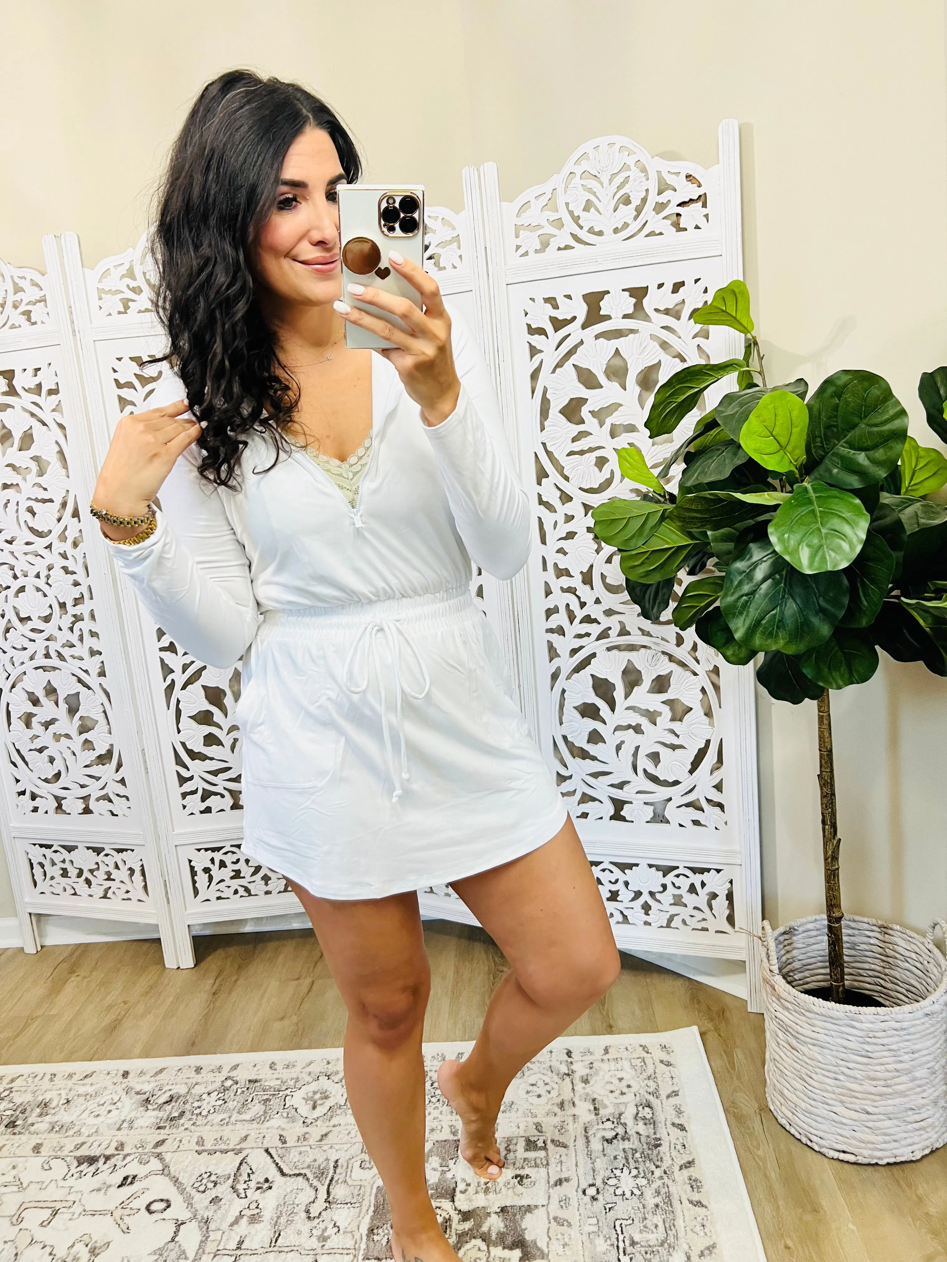 Getting Out Long Sleeve Hoodie Romper in White