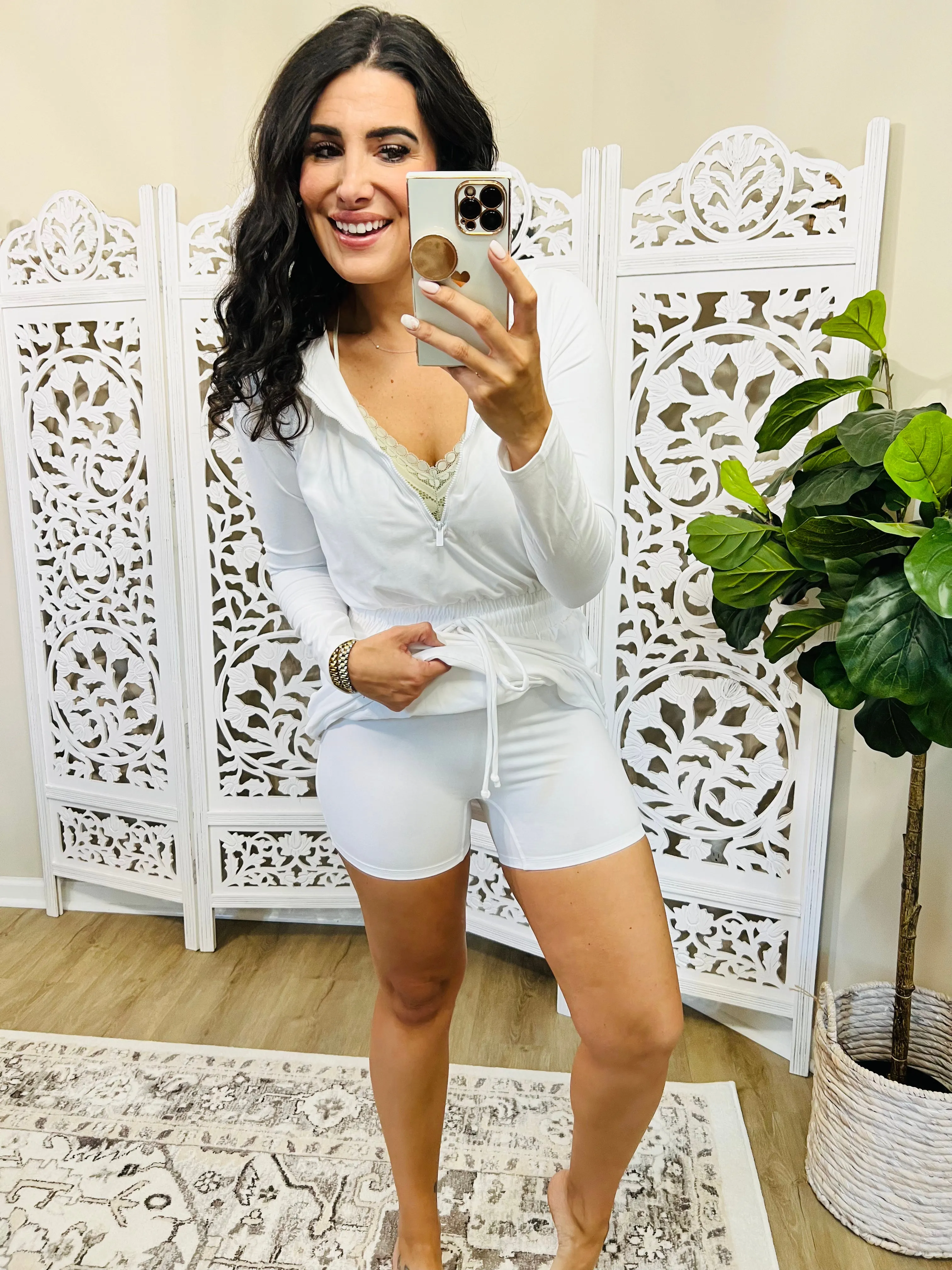 Getting Out Long Sleeve Hoodie Romper in White