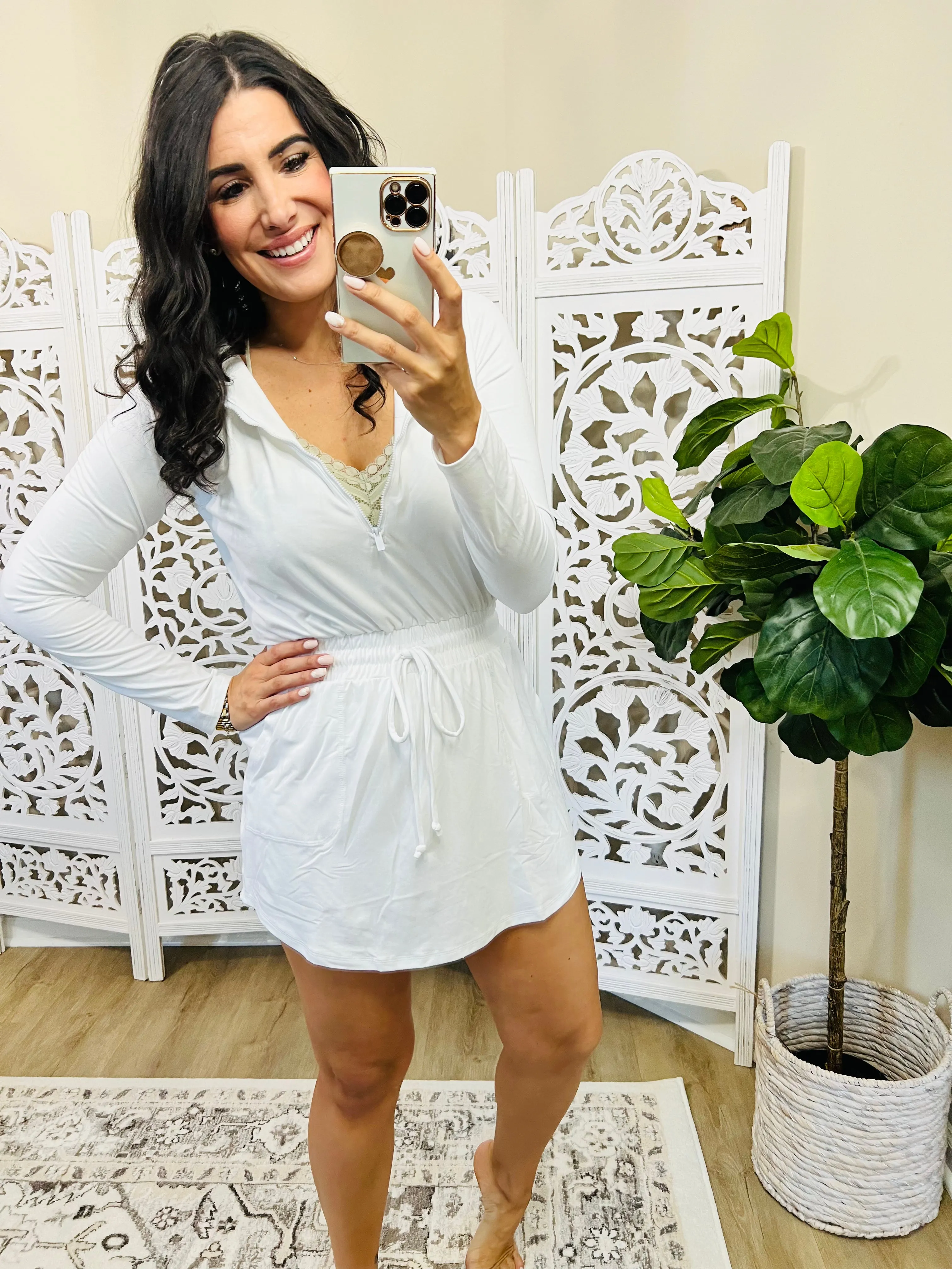 Getting Out Long Sleeve Hoodie Romper in White