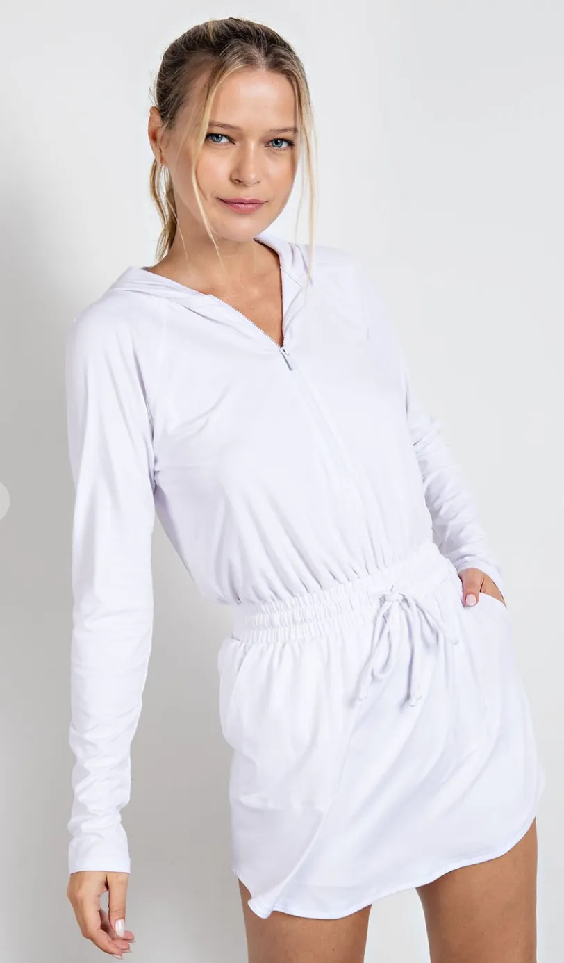 Getting Out Long Sleeve Hoodie Romper in White