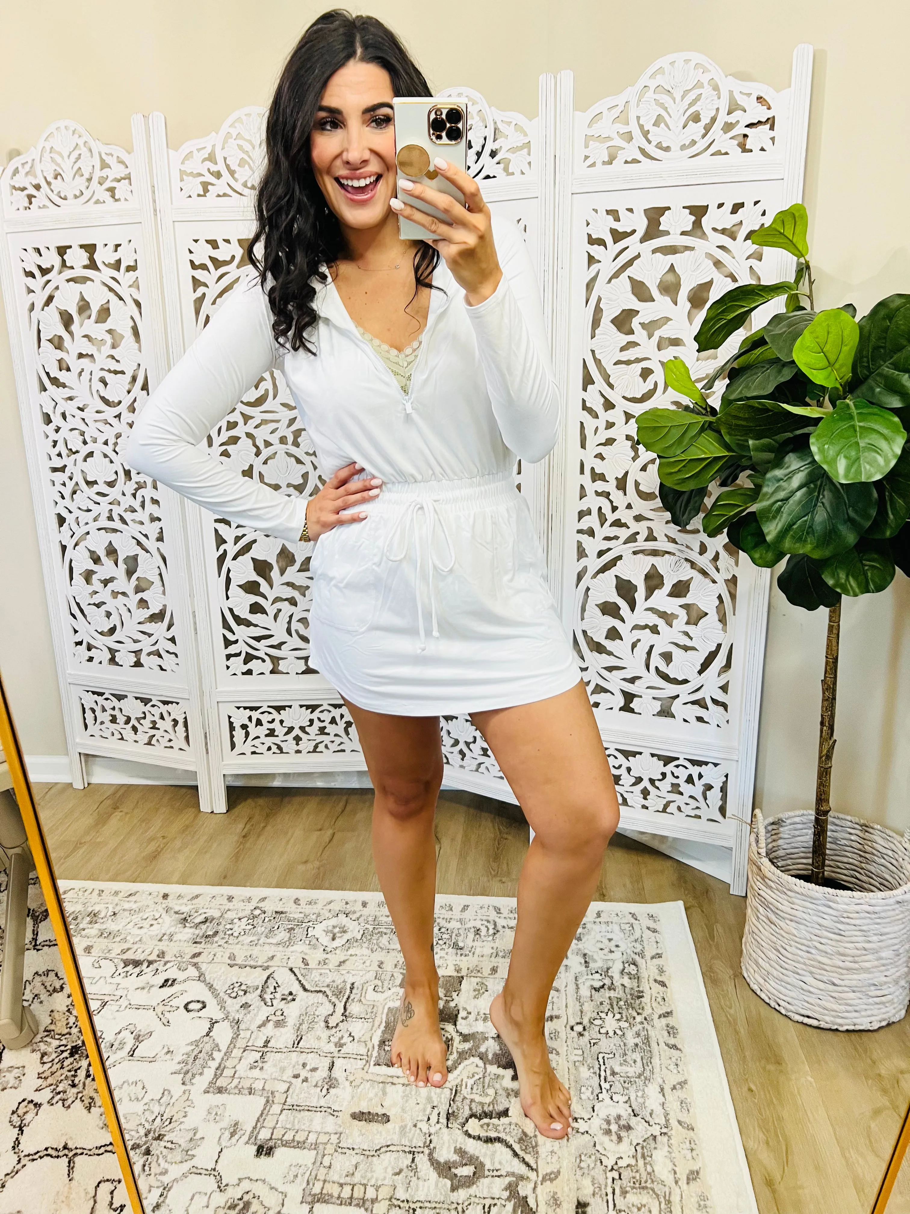 Getting Out Long Sleeve Hoodie Romper in White