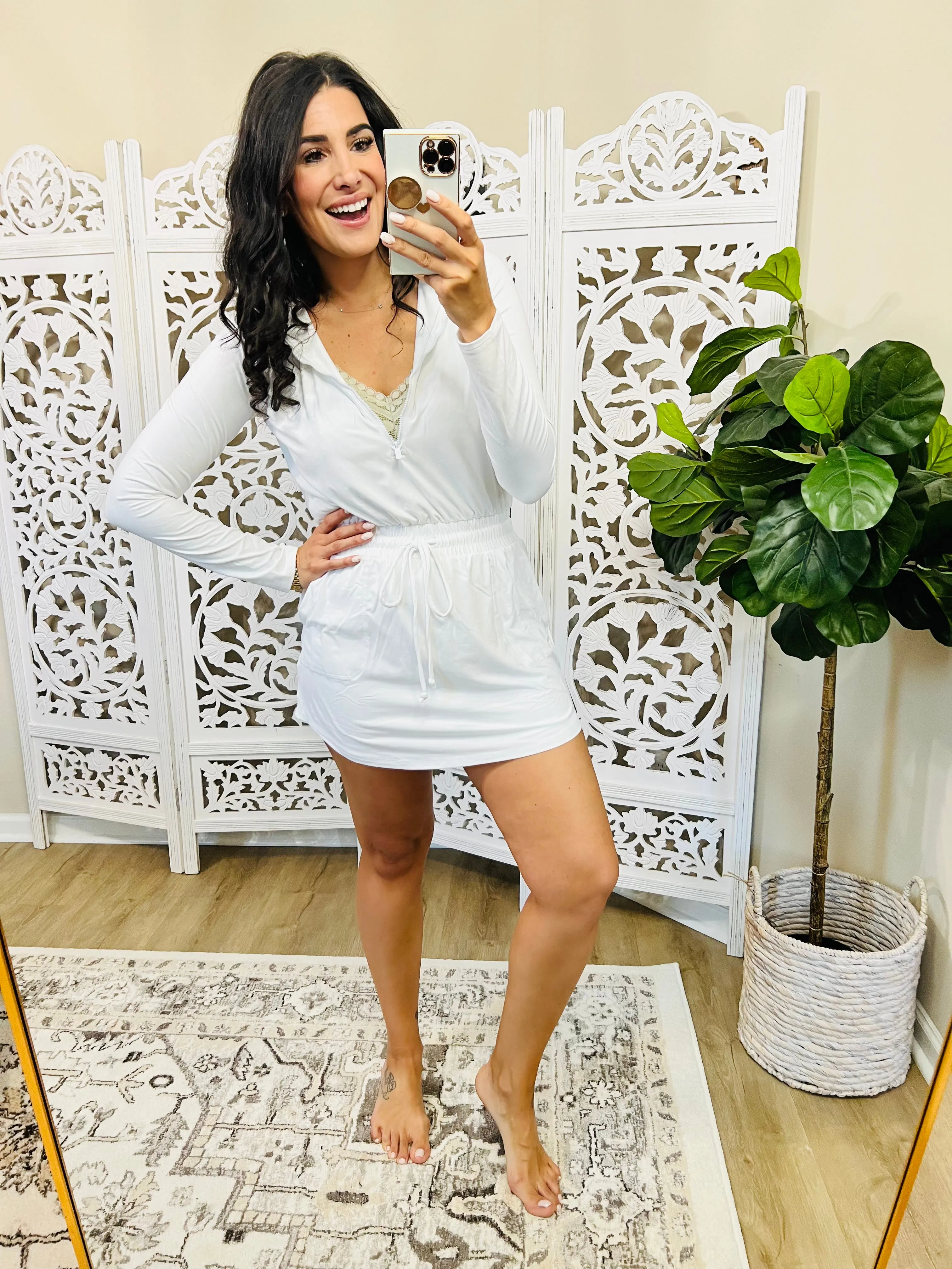 Getting Out Long Sleeve Hoodie Romper in White