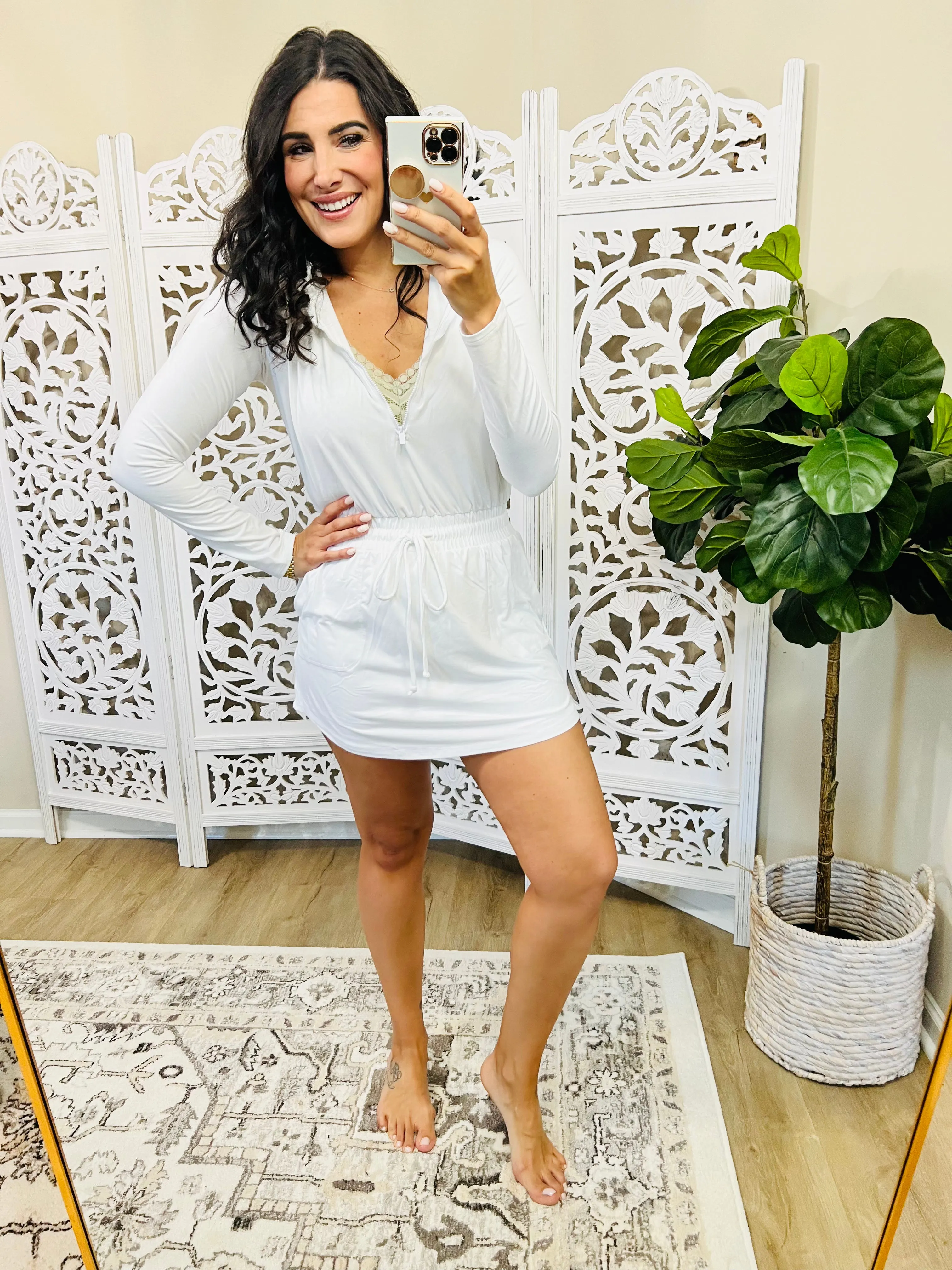 Getting Out Long Sleeve Hoodie Romper in White