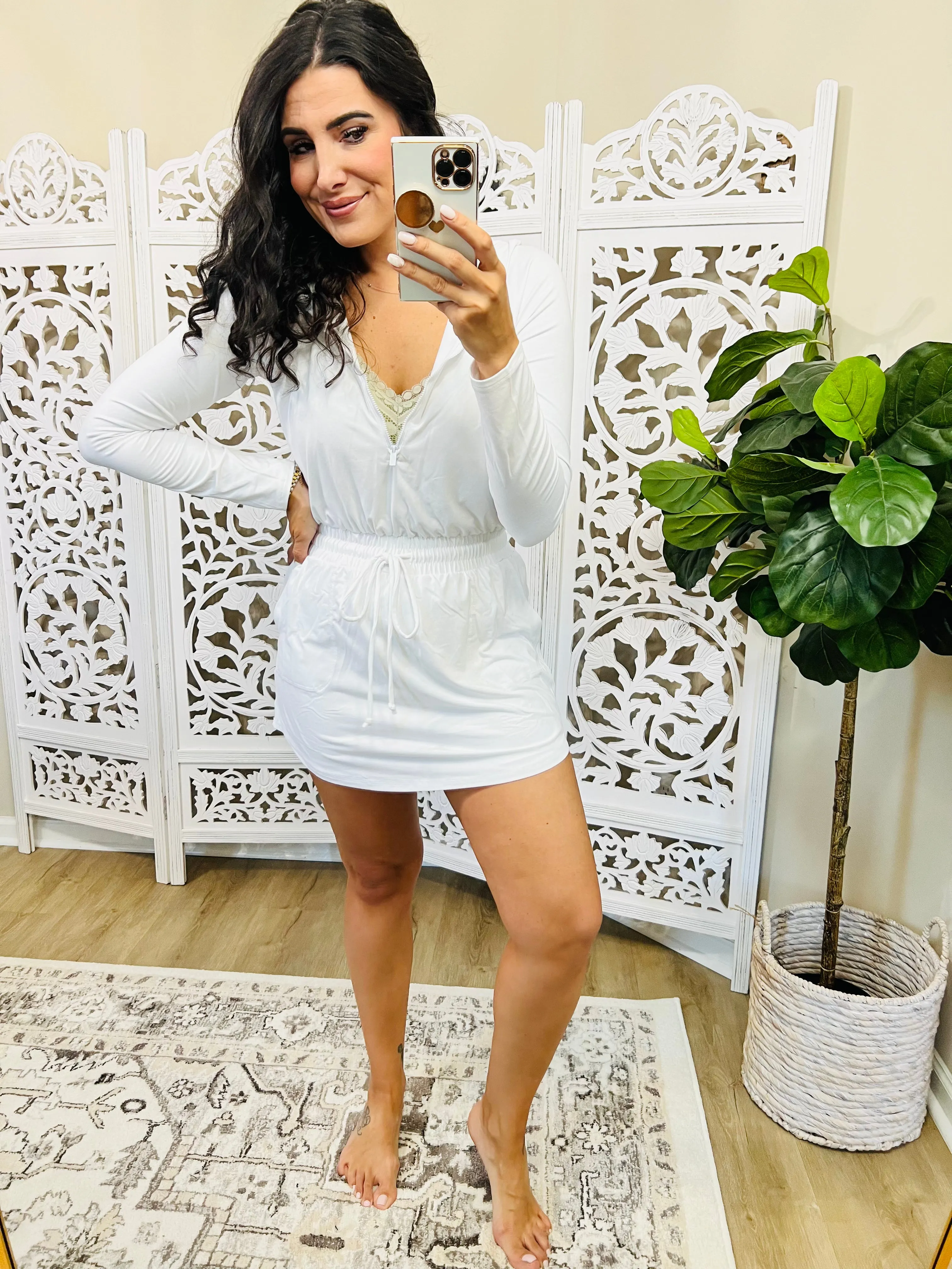 Getting Out Long Sleeve Hoodie Romper in White