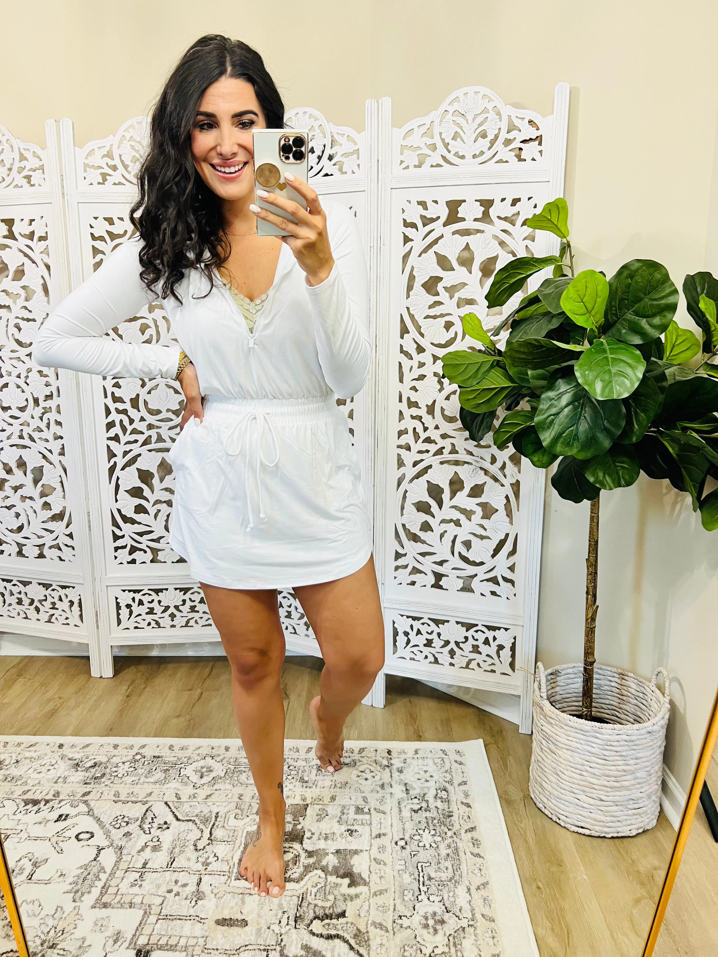 Getting Out Long Sleeve Hoodie Romper in White