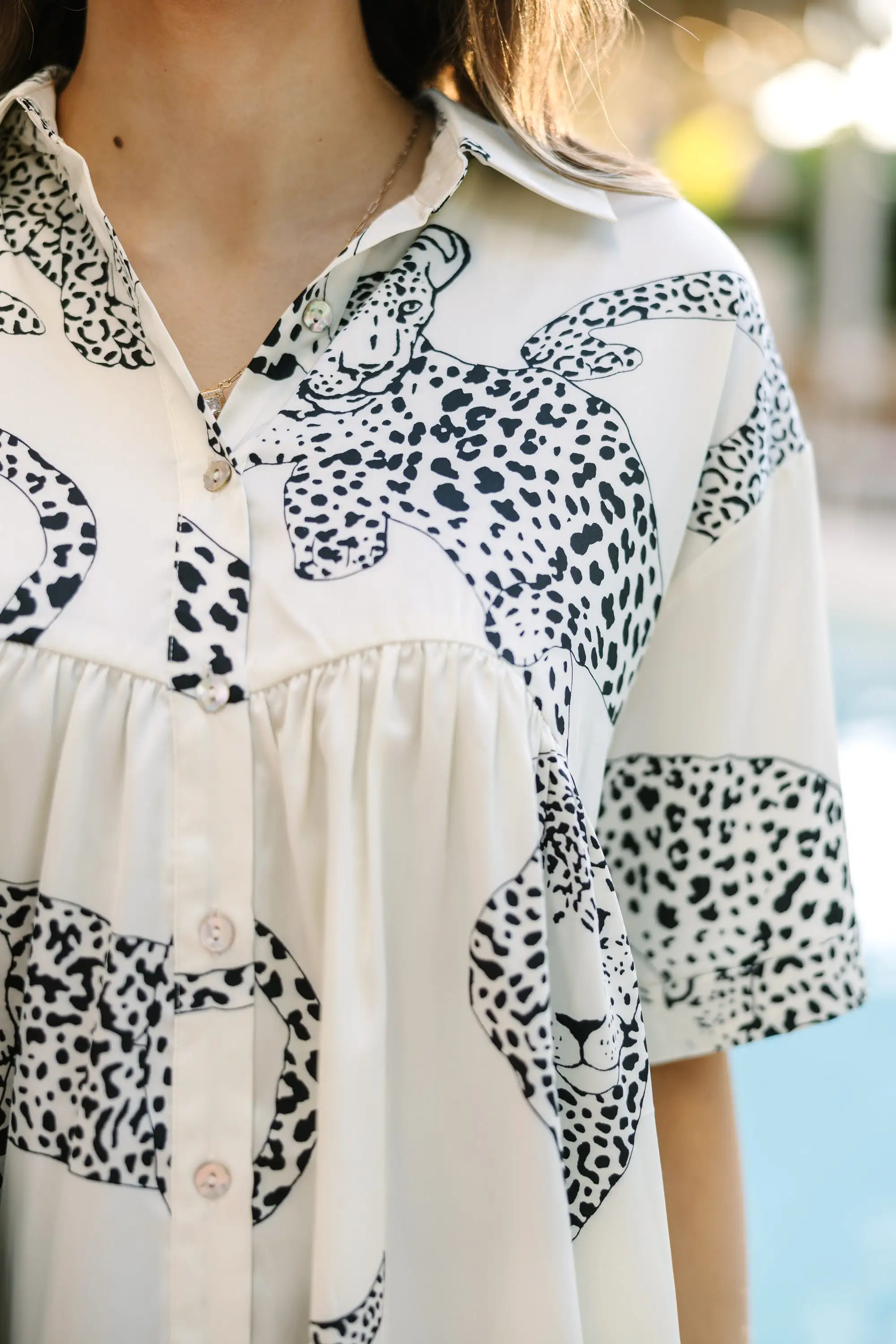 Good Ideas Cream White Leopard Print Babydoll Top