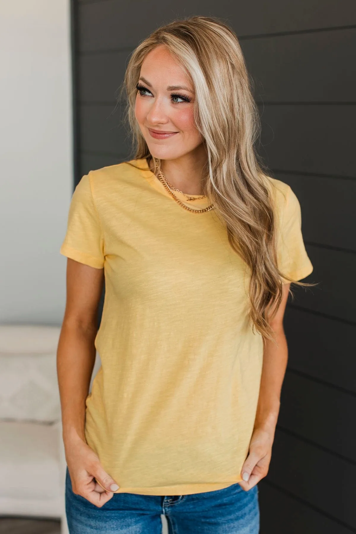 Here For Today Short Sleeve Top- Lemon