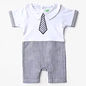 Infant Boys Cotton Interlock Knitted Romper Tie Style-White