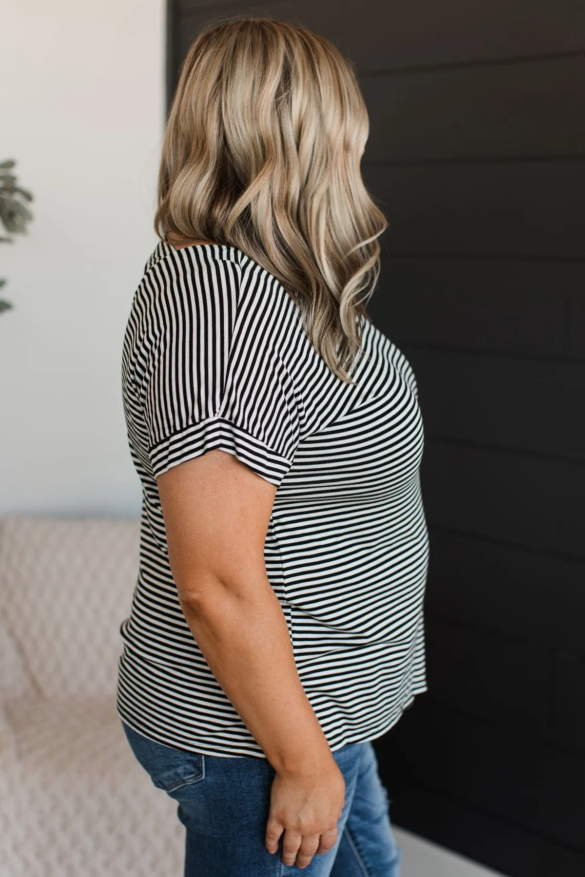 It's Who You Know Striped Top- Black & White