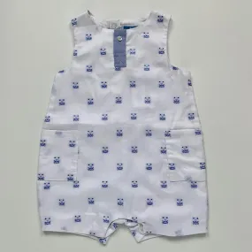 Jacadi Blue And White Cat Print Romper: 6 Months (Brand New)