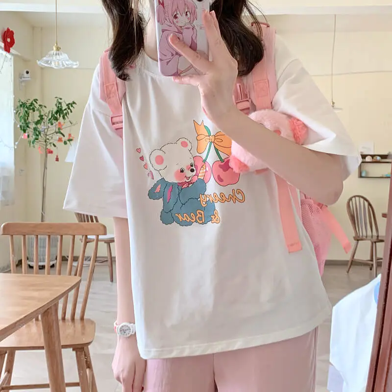 Japanese cute cheery & bear T-shirt BY7094