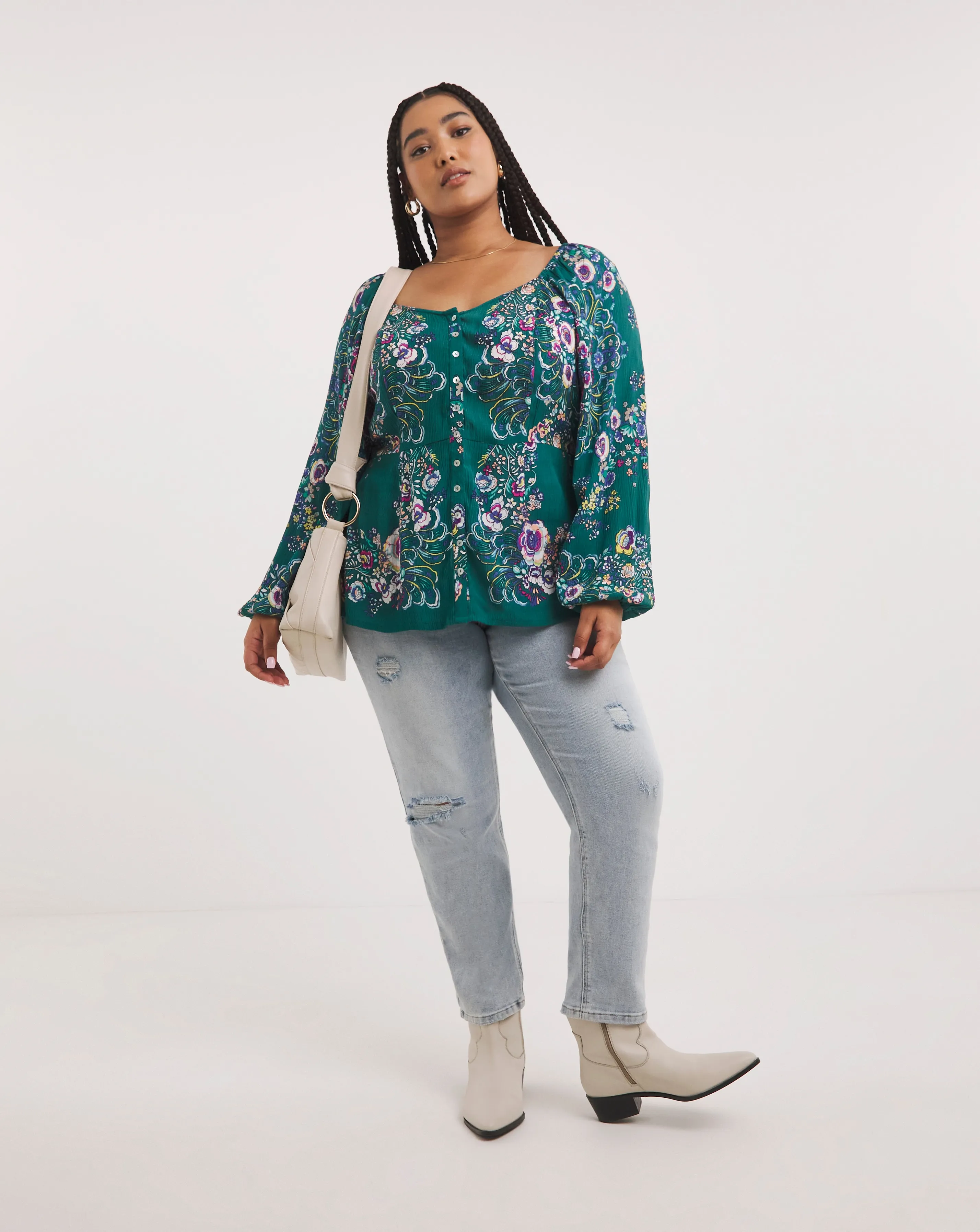 Joe Browns Teal Button Down Boho Top | Simply Be