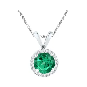 Keene Jewelers 10k White Gold Womens Lab-Created Emerald Solitaire & Diamond Halo Pendant 7/8 Cttw