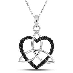 Keene Jewelers 10kt White Gold Womens Round Black Color Enhanced Diamond Triquetra Heart Pendant 1/10 Cttw