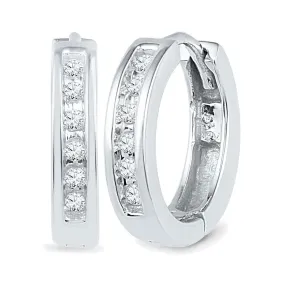 Keene Jewelers 10kt White Gold Womens Round Diamond Hoop Earrings 1/8 Cttw