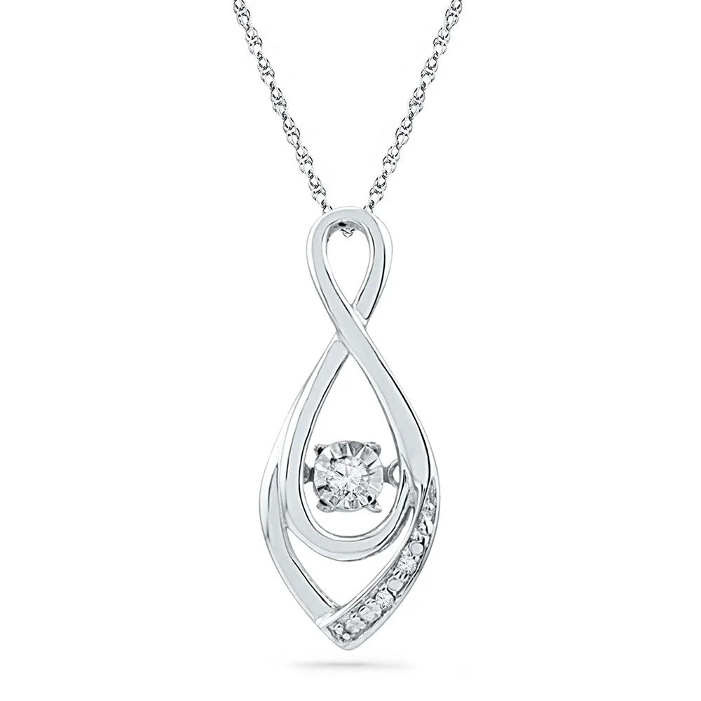 Keene Jewelers 10kt White Gold Womens Round Diamond Moving Twinkle Solitaire Teardrop Pendant 1/20 Cttw