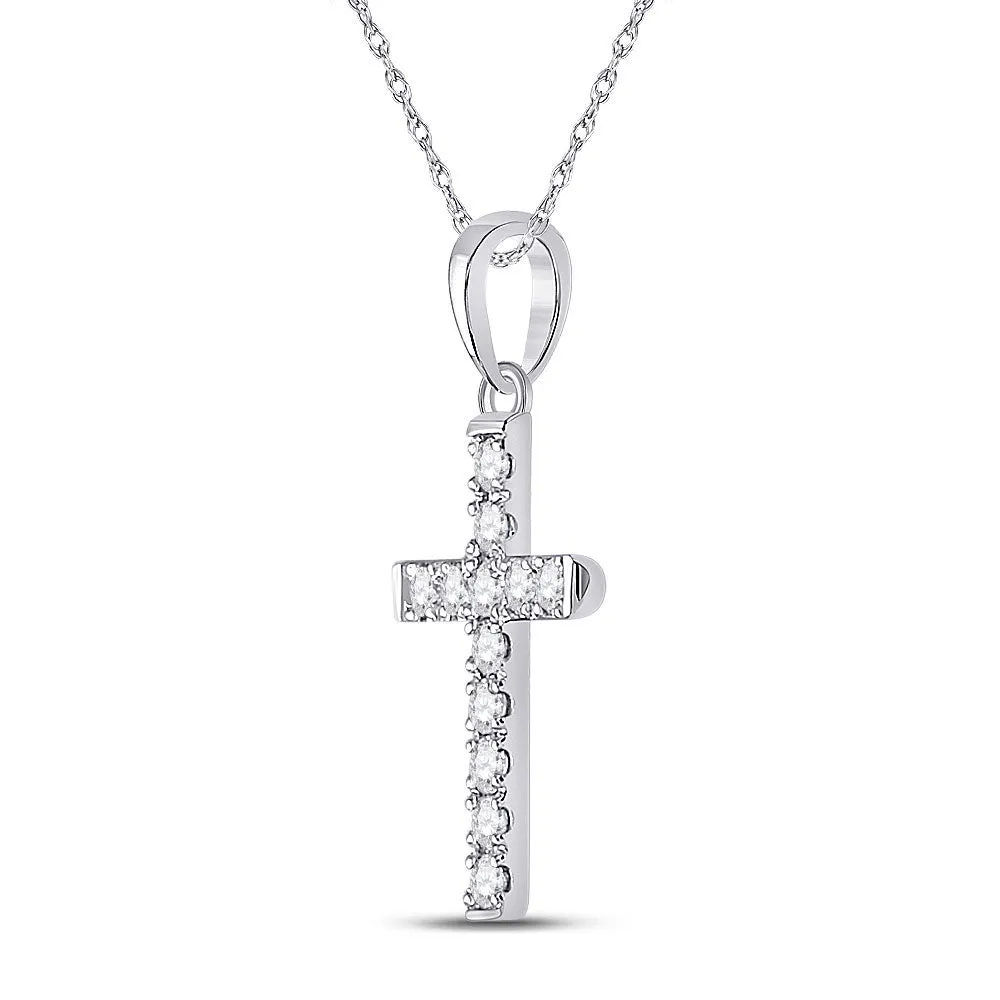 Keene Jewelers 10kt White Gold Womens Round Diamond Religious Cross Pendant 1/8 Cttw