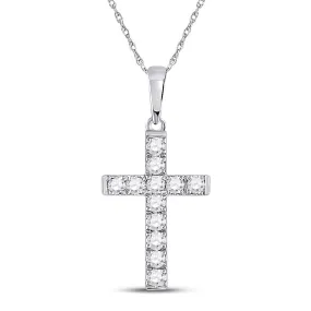 Keene Jewelers 10kt White Gold Womens Round Diamond Religious Cross Pendant 1/8 Cttw