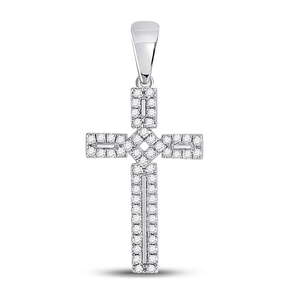 Keene Jewelers 10kt White Gold Womens Round Diamond Roman Cross Pendant 1/3 Cttw