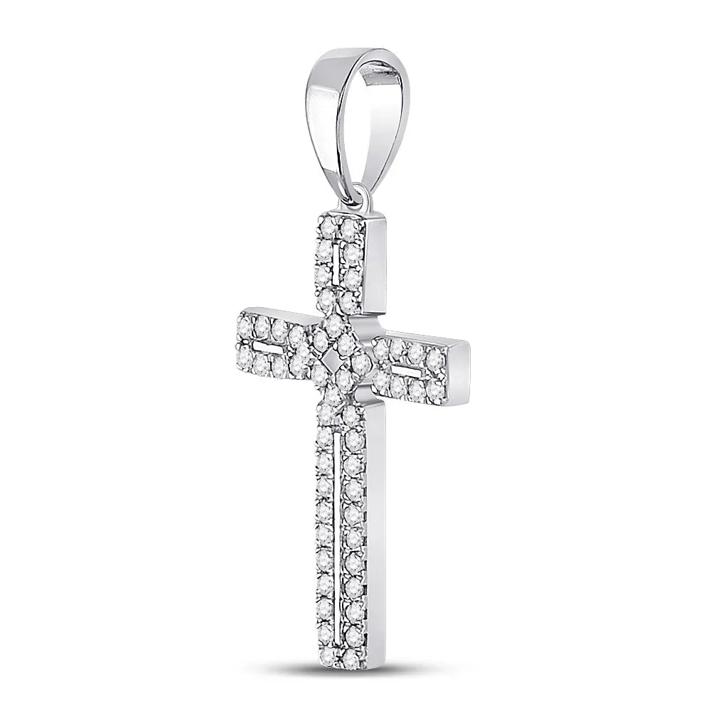 Keene Jewelers 10kt White Gold Womens Round Diamond Roman Cross Pendant 1/3 Cttw