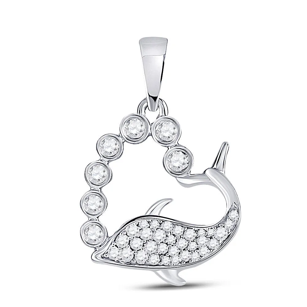 Keene Jewelers 10kt White Gold Womens Round Diamond Whale Heart Pendant 1/4 Cttw