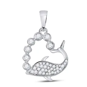 Keene Jewelers 10kt White Gold Womens Round Diamond Whale Heart Pendant 1/4 Cttw