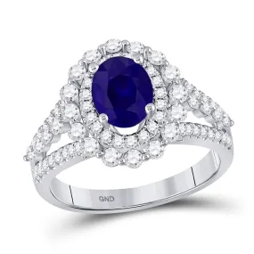 Keene Jewelers 14kt White Gold Womens Oval Blue Sapphire Solitaire Diamond Ring 2-1/3 Cttw