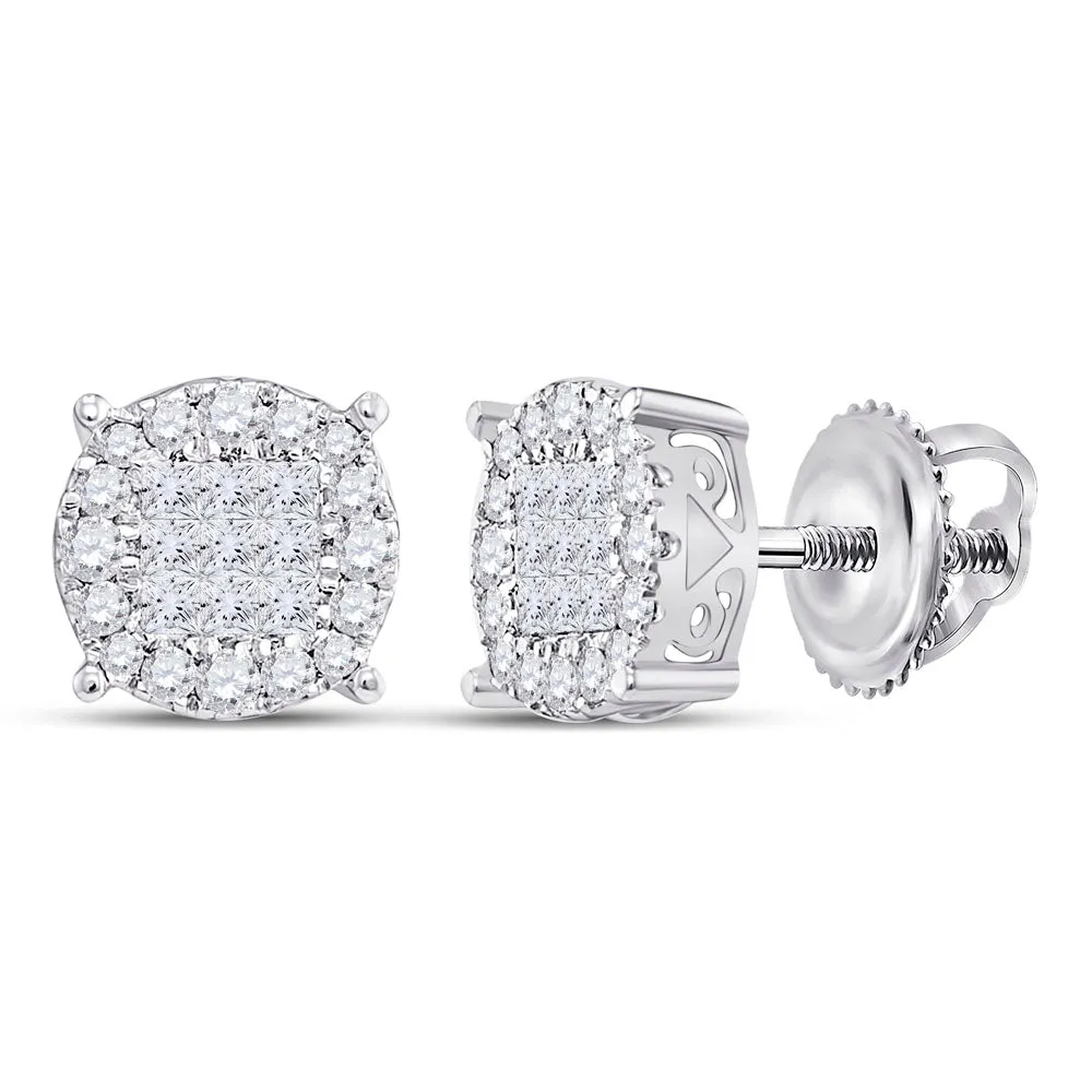 Keene Jewelers 14kt White Gold Womens Princess Diamond Fashion Cluster Earrings 1/4 Cttw