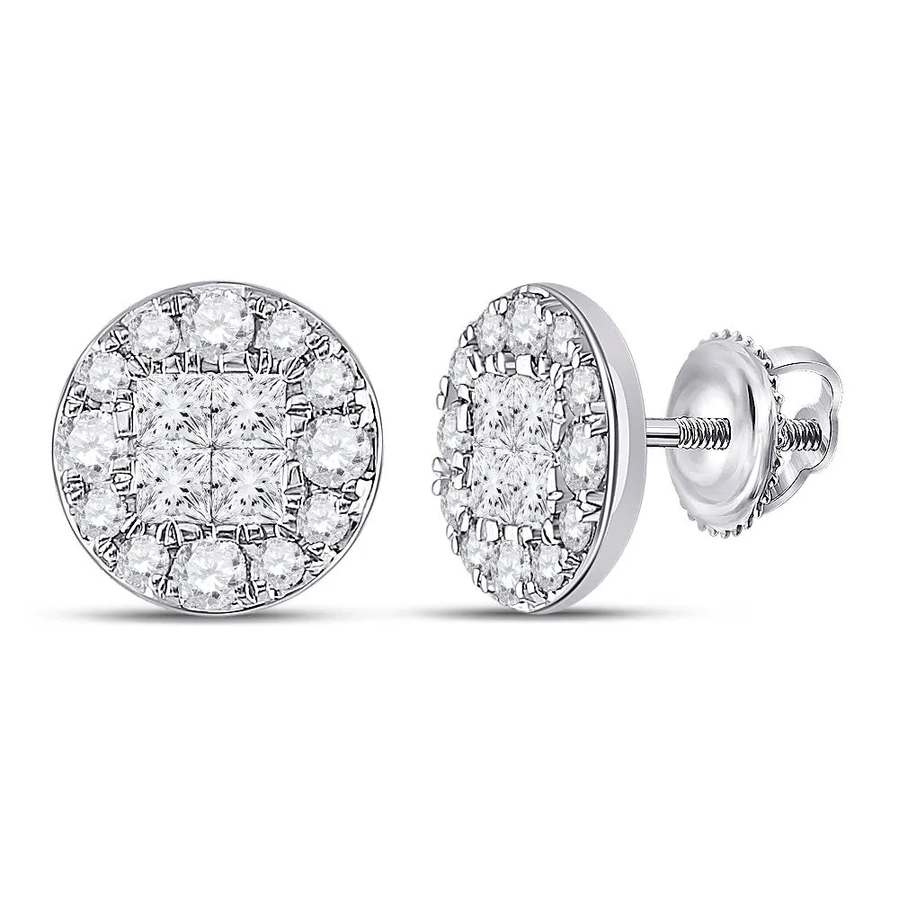 Keene Jewelers 14kt White Gold Womens Princess Round Diamond Cluster Earrings 1 Cttw