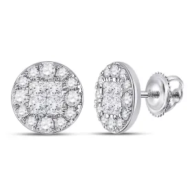 Keene Jewelers 14kt White Gold Womens Princess Round Diamond Cluster Earrings 1 Cttw