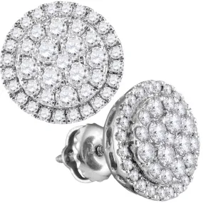 Keene Jewelers 14kt White Gold Womens Round Diamond Circle Cluster Earrings 1-1/2 Cttw