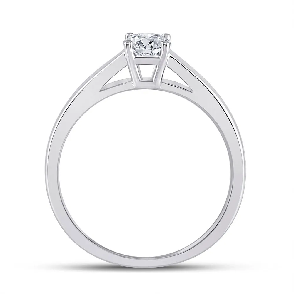 Keene Jewelers 14kt White Gold Womens Round Diamond Solitaire Bridal Wedding Engagement Ring 1/2 Cttw