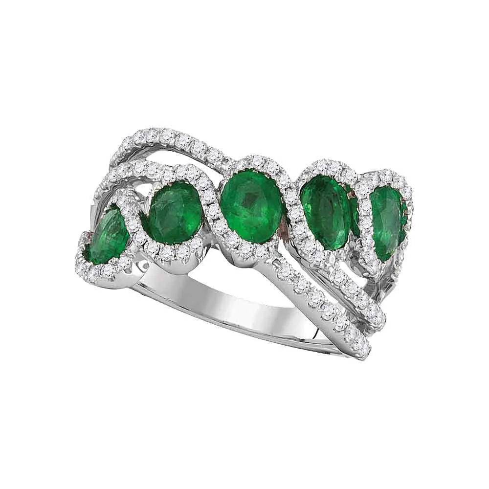 Keene Jewelers 18kt White Gold Womens Oval Emerald Diamond Band Ring 2 Cttw